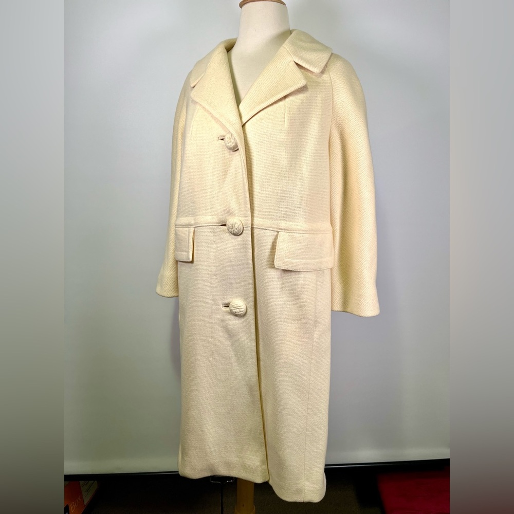 Vintage 60s Cream Wool Blend Tweed Swing Coat ILGWU Union Mid Century USA Mod